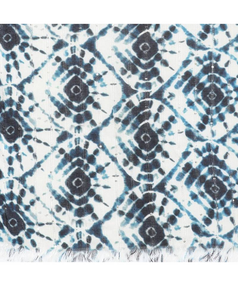 White Sequins Printed Scarf