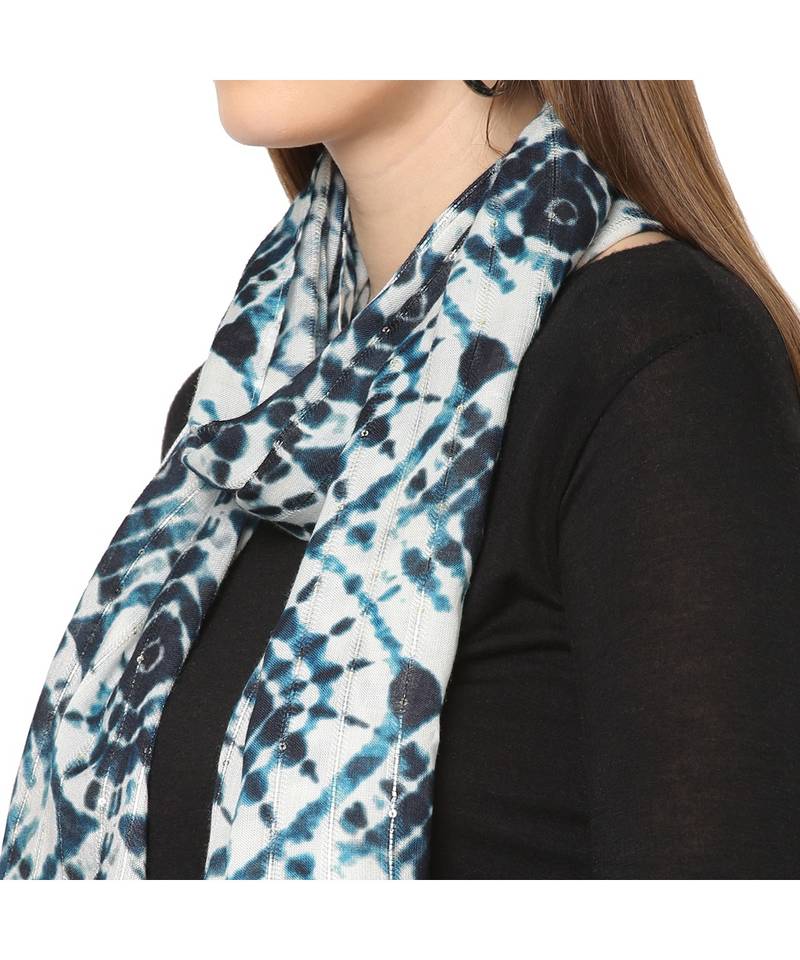 White Sequins Printed Scarf