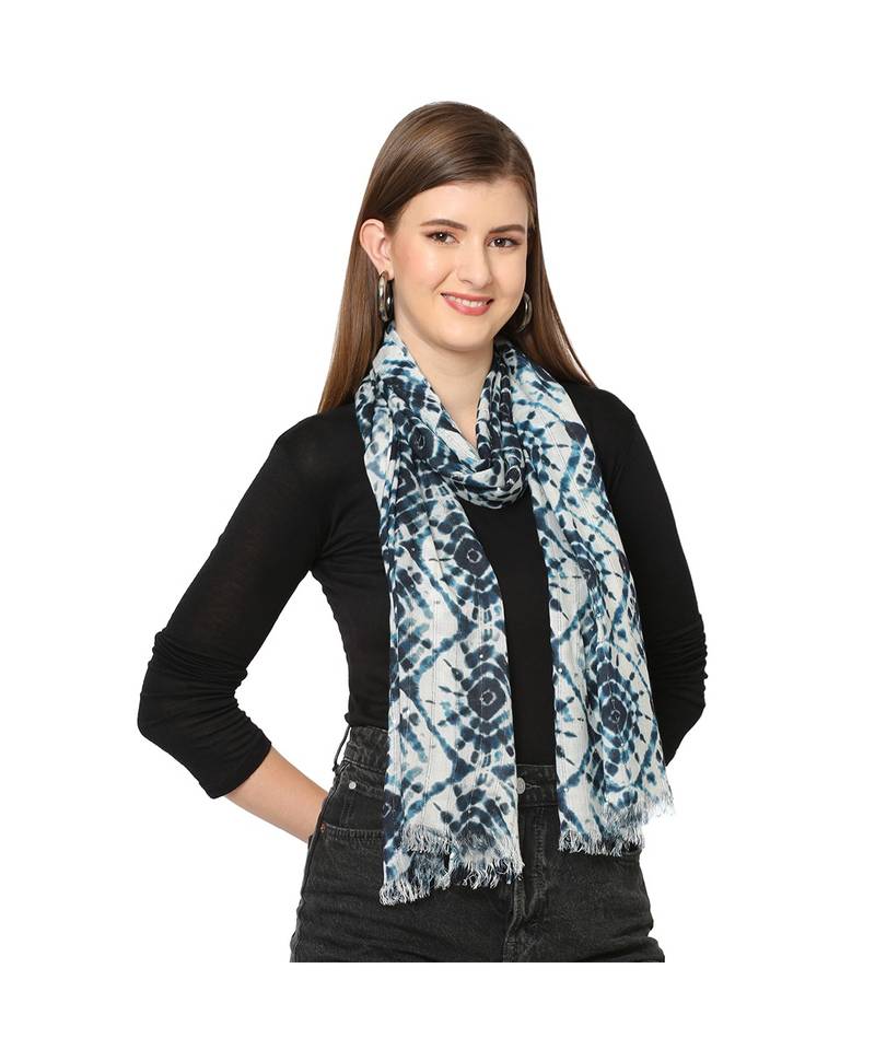 White Sequins Printed Scarf