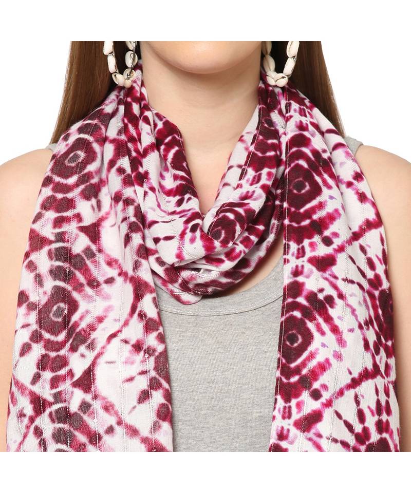 White Sequins Printed Scarf