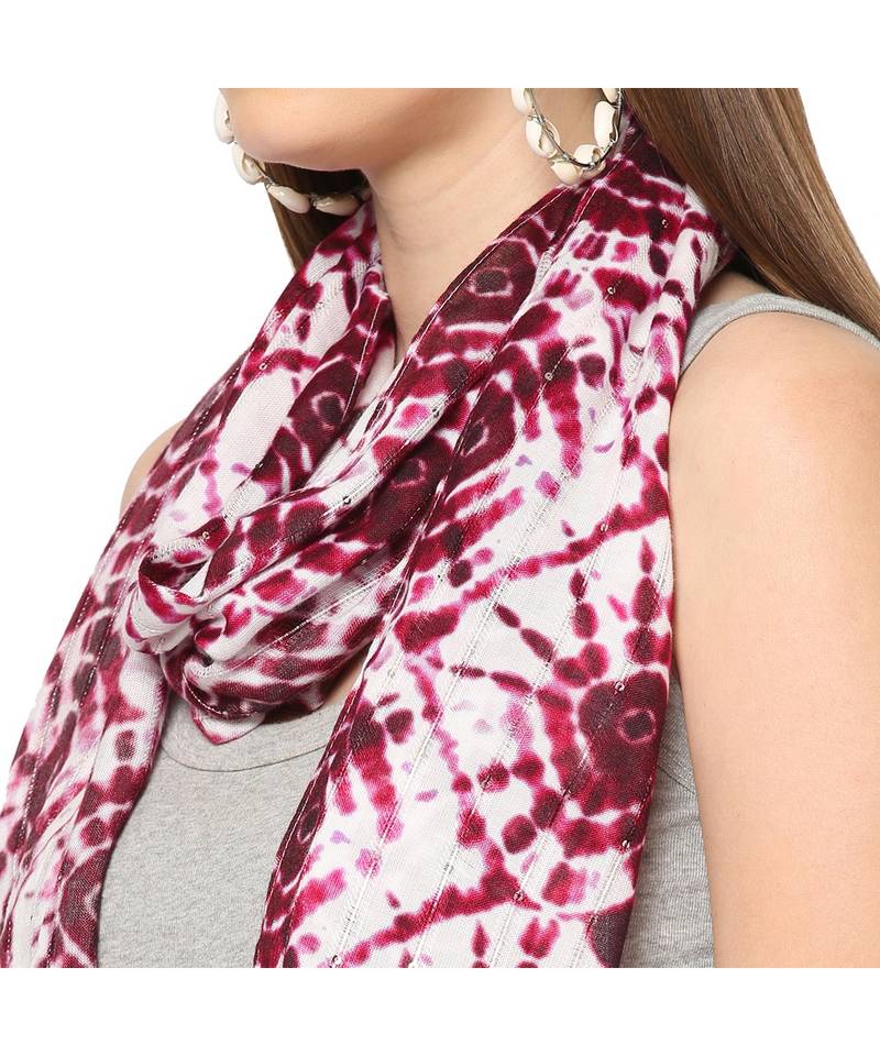 White Sequins Printed Scarf