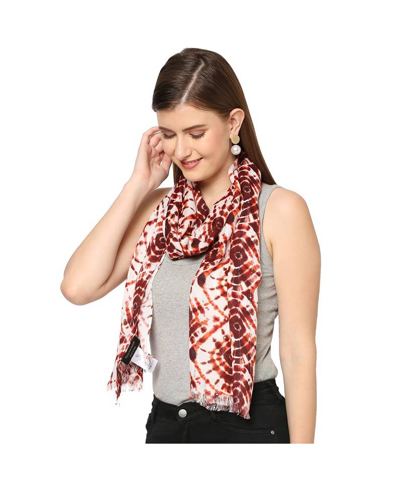 White Sequins Printed Scarf