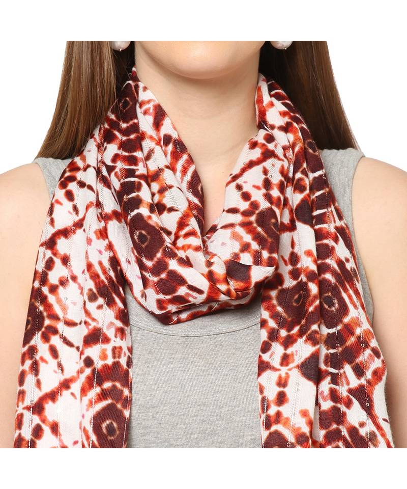 White Sequins Printed Scarf