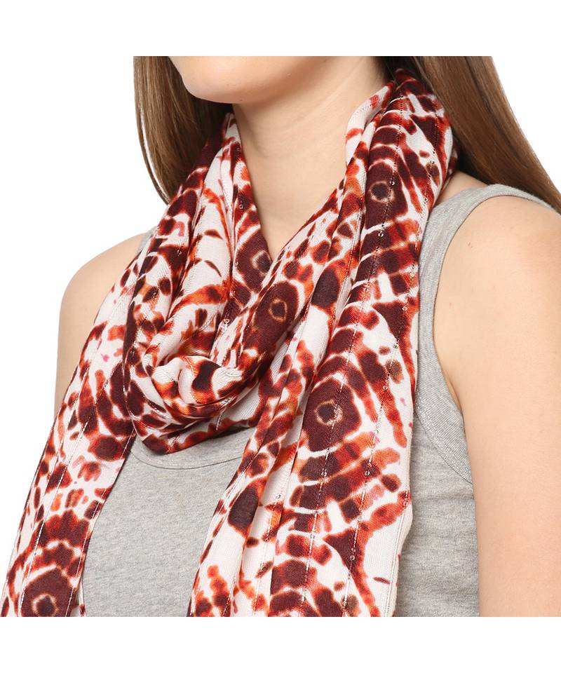 White Sequins Printed Scarf