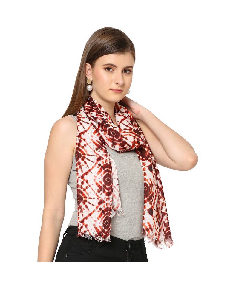 White Sequins Printed Scarf