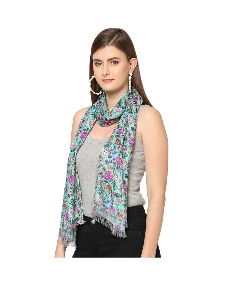 Green Sequins Floral printed Scarf