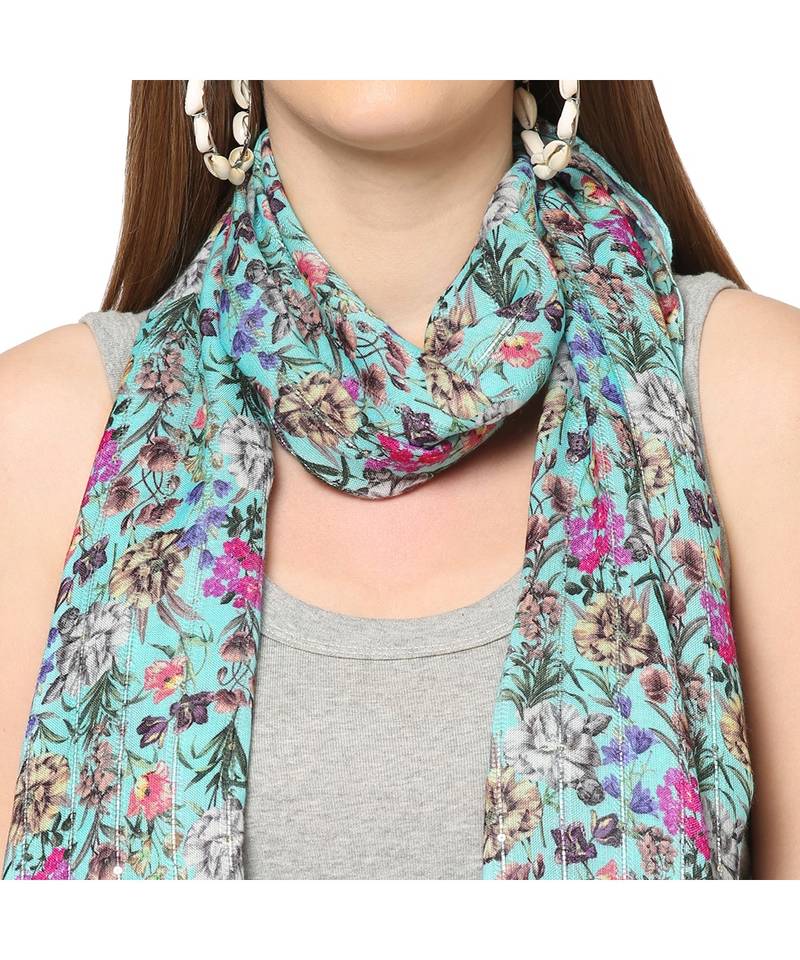 Green Sequins Floral printed Scarf