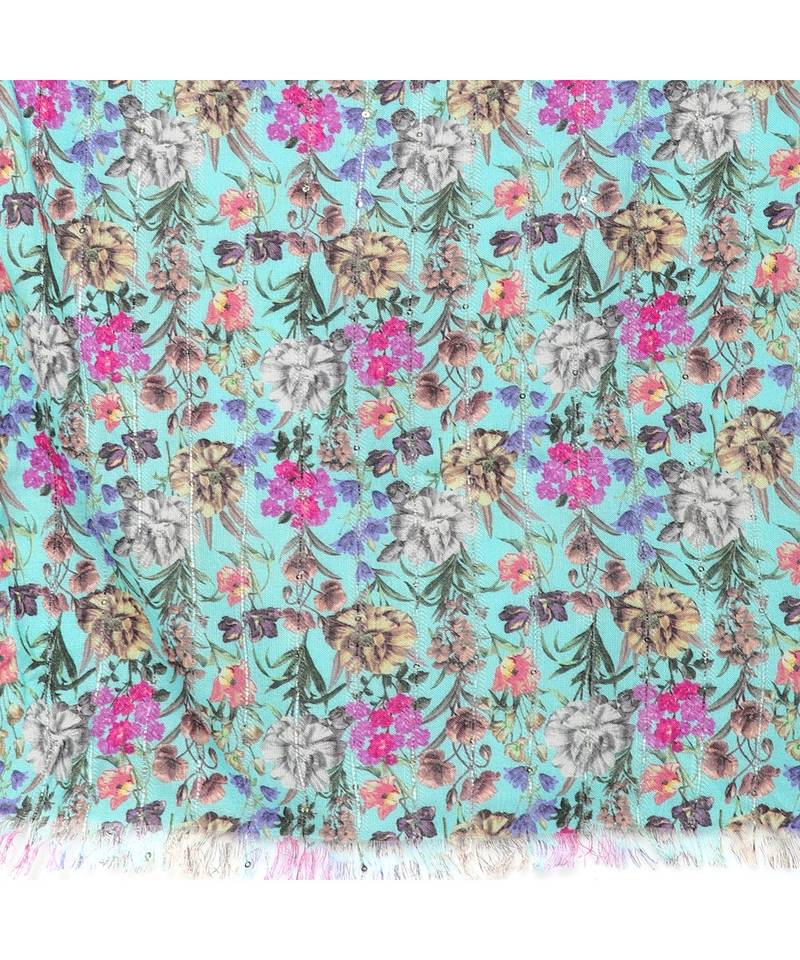 Green Sequins Floral printed Scarf