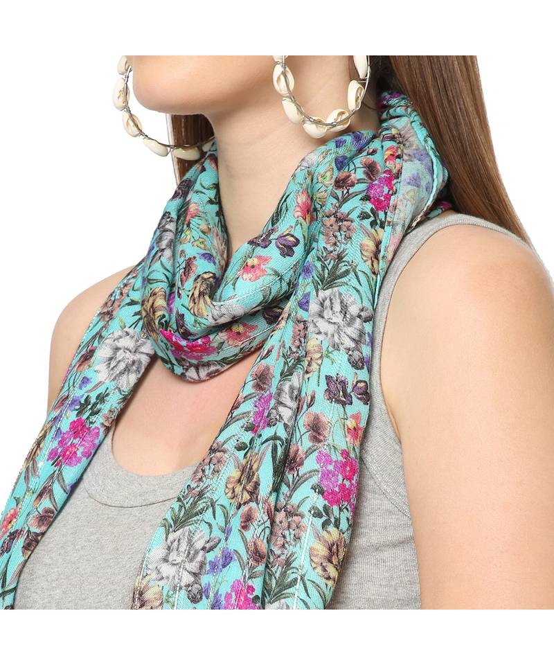Green Sequins Floral printed Scarf