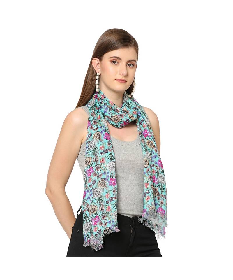 Green Sequins Floral printed Scarf