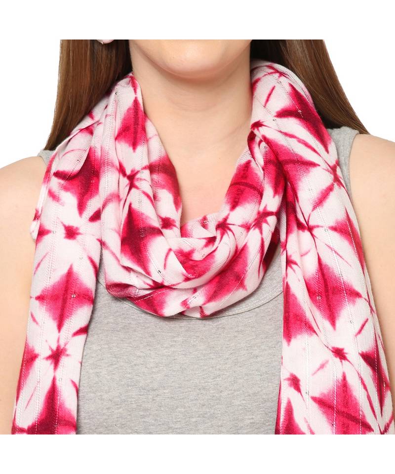 Pink Sequins Printed Scarf