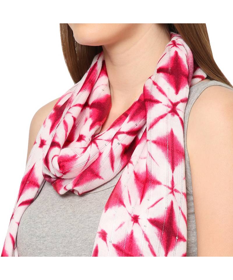 Pink Sequins Printed Scarf