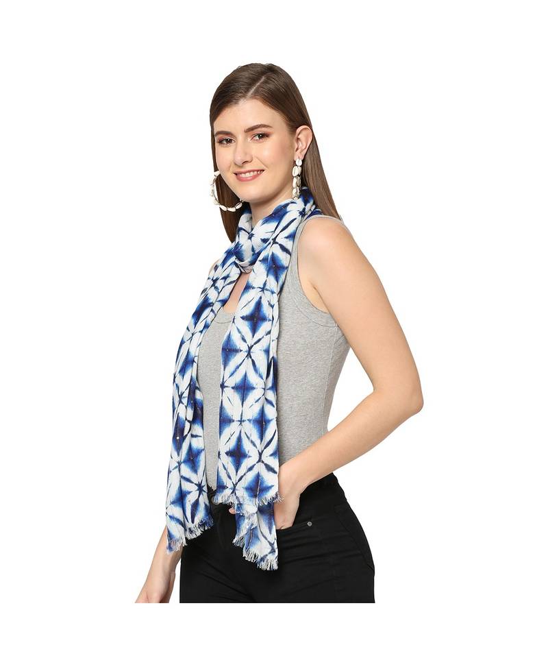 White Sequins Printed Scarf