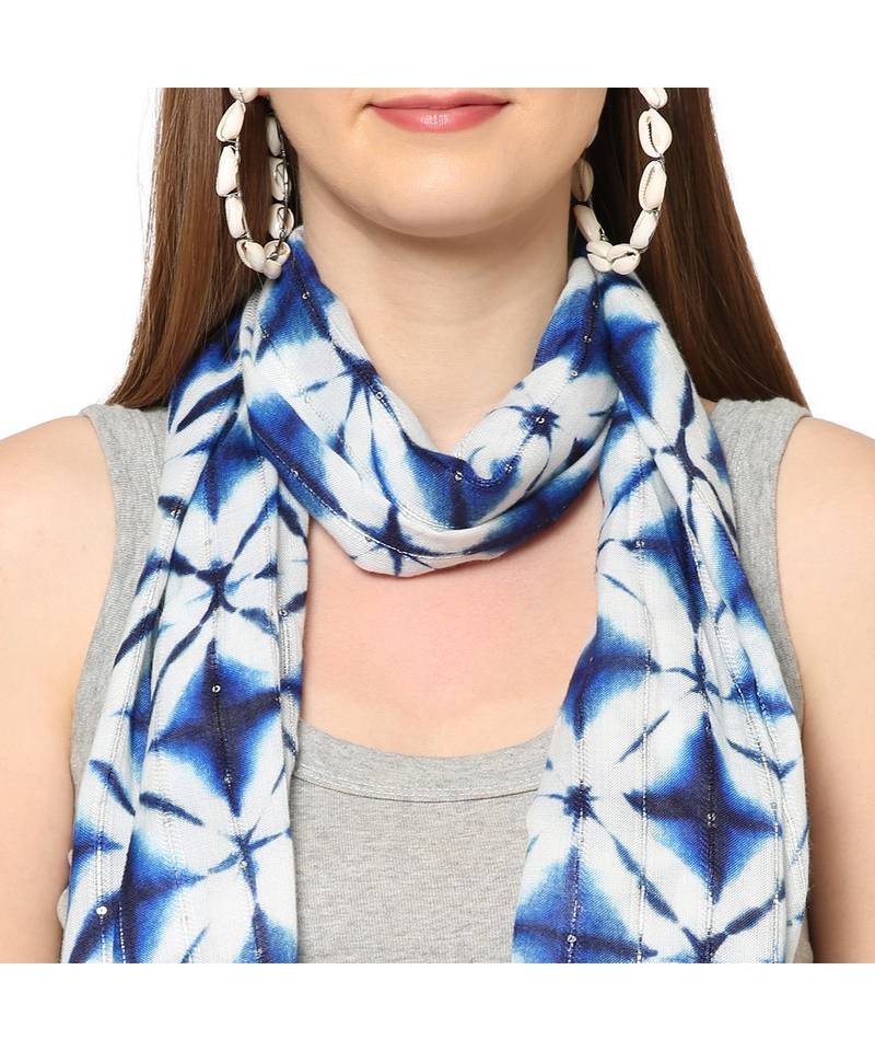 White Sequins Printed Scarf