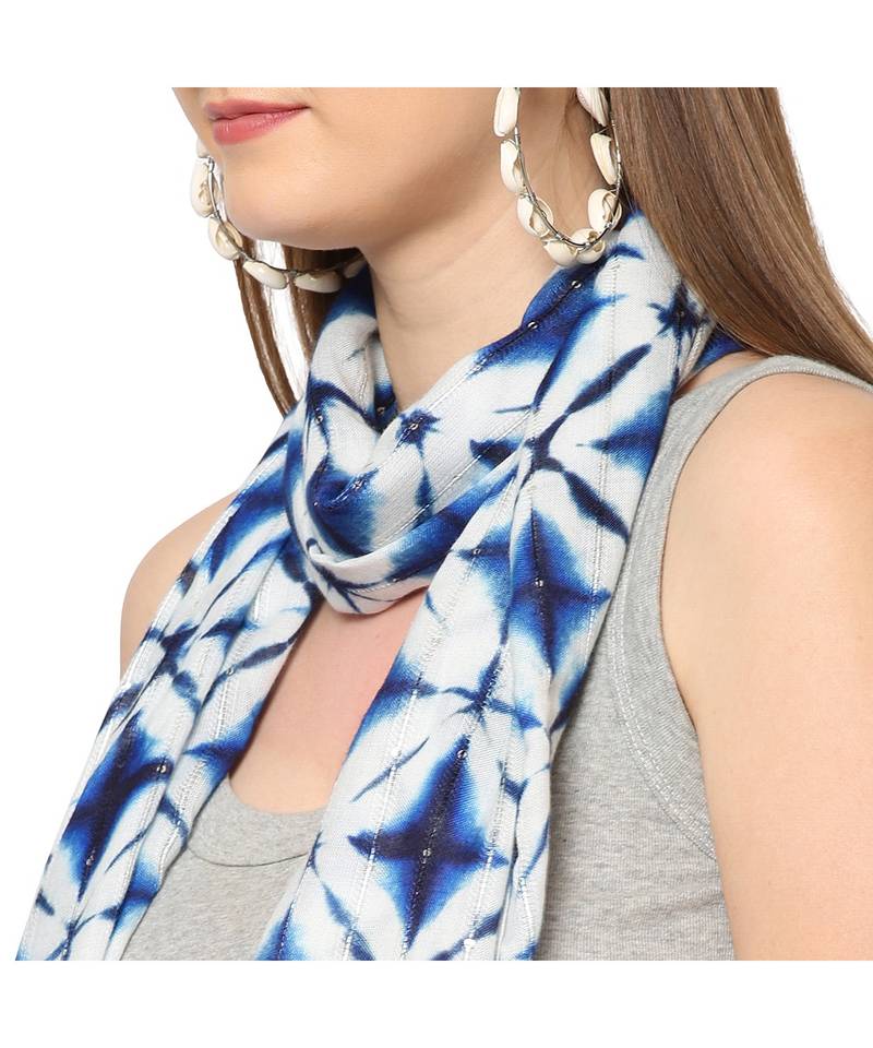 White Sequins Printed Scarf