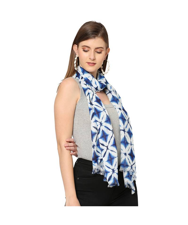 White Sequins Printed Scarf