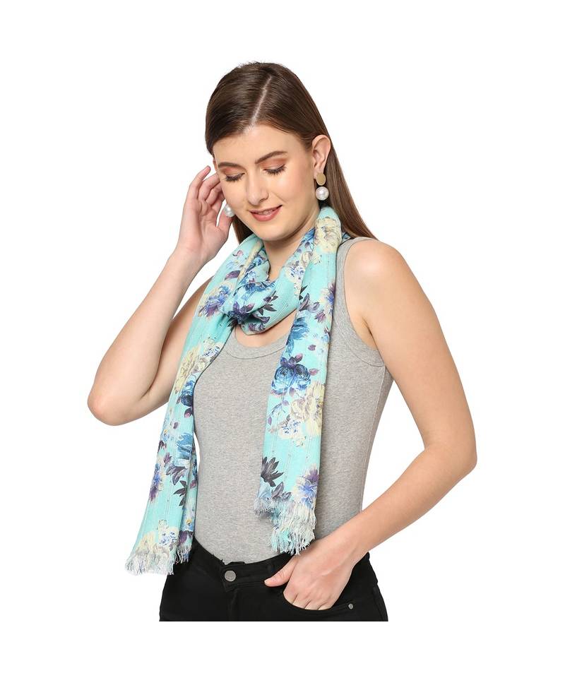 Green Sequins Floral printed Scarf