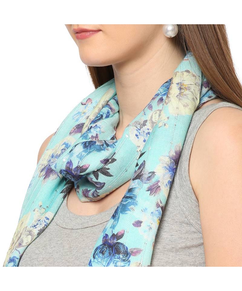Green Sequins Floral printed Scarf