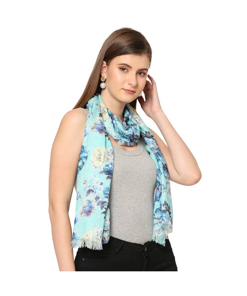 Green Sequins Floral printed Scarf