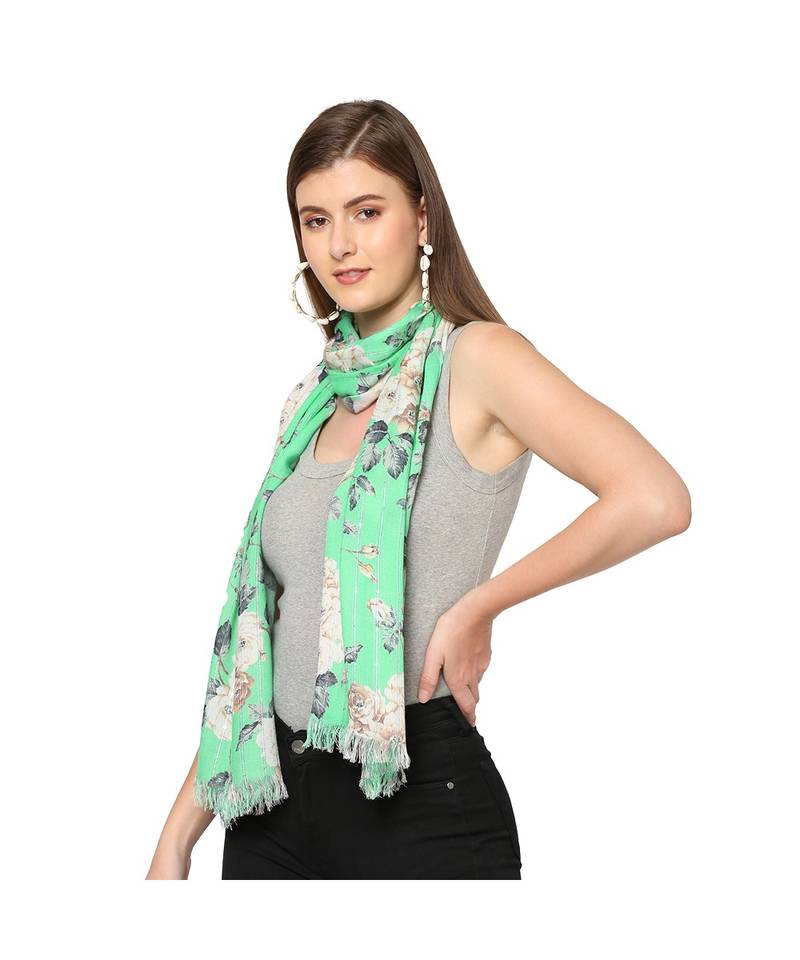 Green Sequins Floral printed Scarf