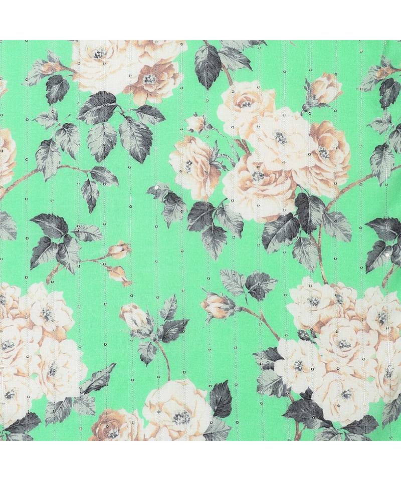 Green Sequins Floral printed Scarf