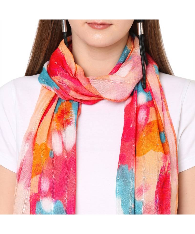 Orange Sequins printed Scarf