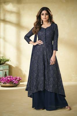 Dark-teal embroidered faux georgette salwar 1