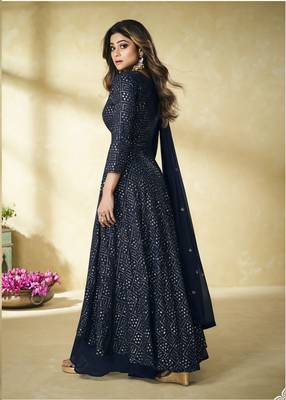 Dark-teal embroidered faux georgette salwar 2