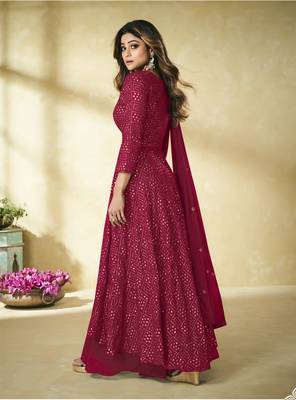 Dark-red embroidered faux georgette salwar 2