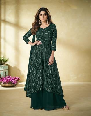 Green embroidered faux georgette salwar 1