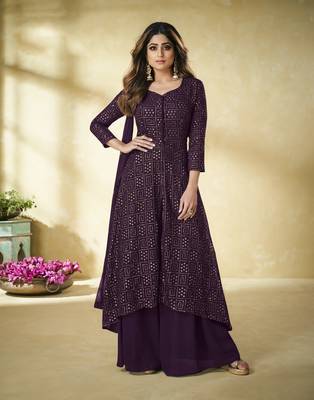 Purple embroidered faux georgette salwar 1