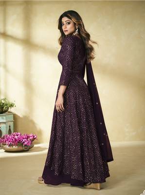 Purple embroidered faux georgette salwar 2
