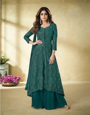 Peach embroidered faux georgette salwar 1