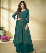 Peach embroidered faux georgette salwar