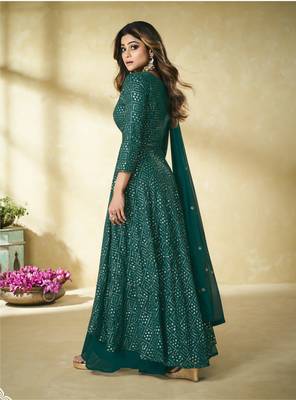 Peach embroidered faux georgette salwar 2