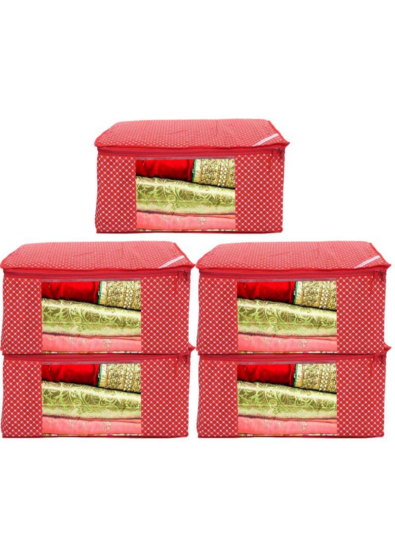 Polka Dots 5 Piece Cotton 3 Layered Quilted Saree CoverRED