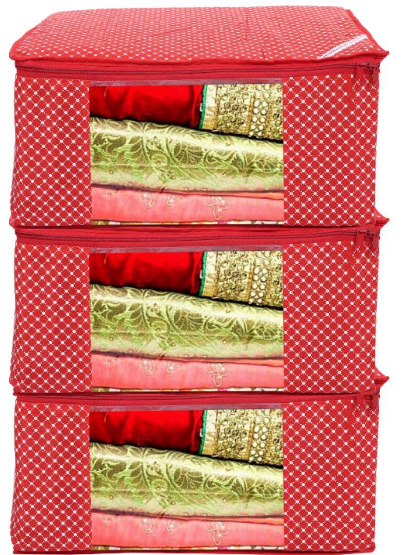 Polka Dots 3 Piece Cotton 3 Layered Quilted Saree CoverRED