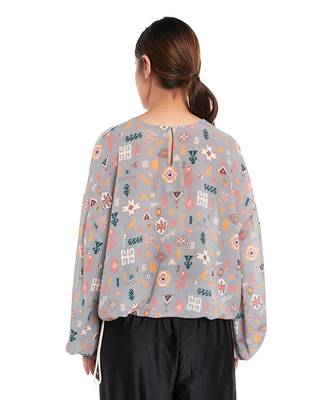 PS Pret by Payal Singhal Lavender Orange and Grey Colour Printed Georgette Top with Drawstring Details 4