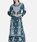 Hand Embroidered Dark Green Cotton Blend Lucknow Chikankari Women Kurta Set