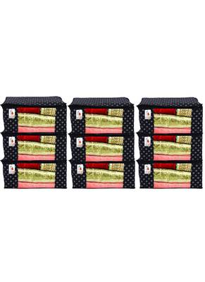 Saree Cover Black Polka Dot Non Woven Fabric Saree Bag Organizer For Wardrobe Transparent (Black) Pack Of 9 1