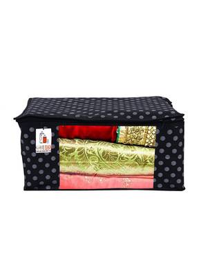 Saree Cover Black Polka Dot Non Woven Fabric Saree Bag Organizer For Wardrobe Transparent (Black) Pack Of 9 3