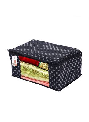 Saree Cover Black Polka Dot Non Woven Fabric Saree Bag Organizer For Wardrobe Transparent (Black) Pack Of 9 4