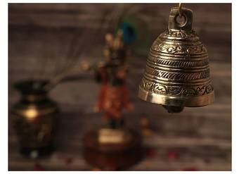 ROLIMOLI Brass Hanging Puja Bell With Chain For Mandir Home Decor Pooja Ghanti Gold Color 1