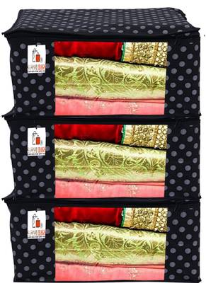 Saree Cover Black Polka Dot Non Woven Fabric Saree Bag Organizer For Wardrobe Transparent (Black) Pack Of 3 2