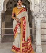 Off white woven cotton silk saree with blouse