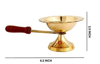 ROLIMOLI Brass Dhuni Diya With Wooden handle For Pooja havan 3