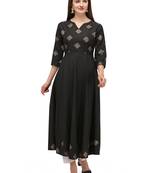 Black printed cotton long-kurtis