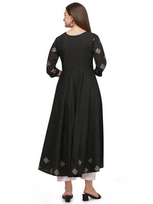 Black printed cotton long-kurtis 2