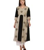 Cream printed cotton long-kurtis