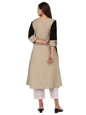 Cream printed cotton long-kurtis 2